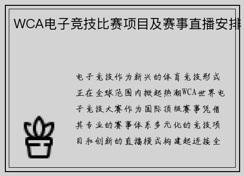 WCA电子竞技比赛项目及赛事直播安排